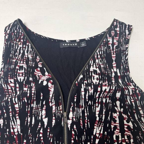 Trouve Women Blouse Large Black Red White‎ Zip Front Sleeveless Top - Picture 2 of 4